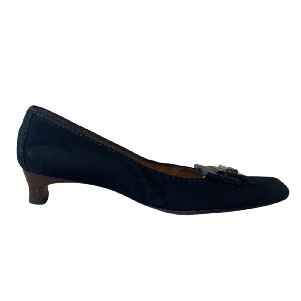 Vintage Gucci Black Suede Square‎ Toe Kitten Heels Logo 36 - Picture 16 of 16